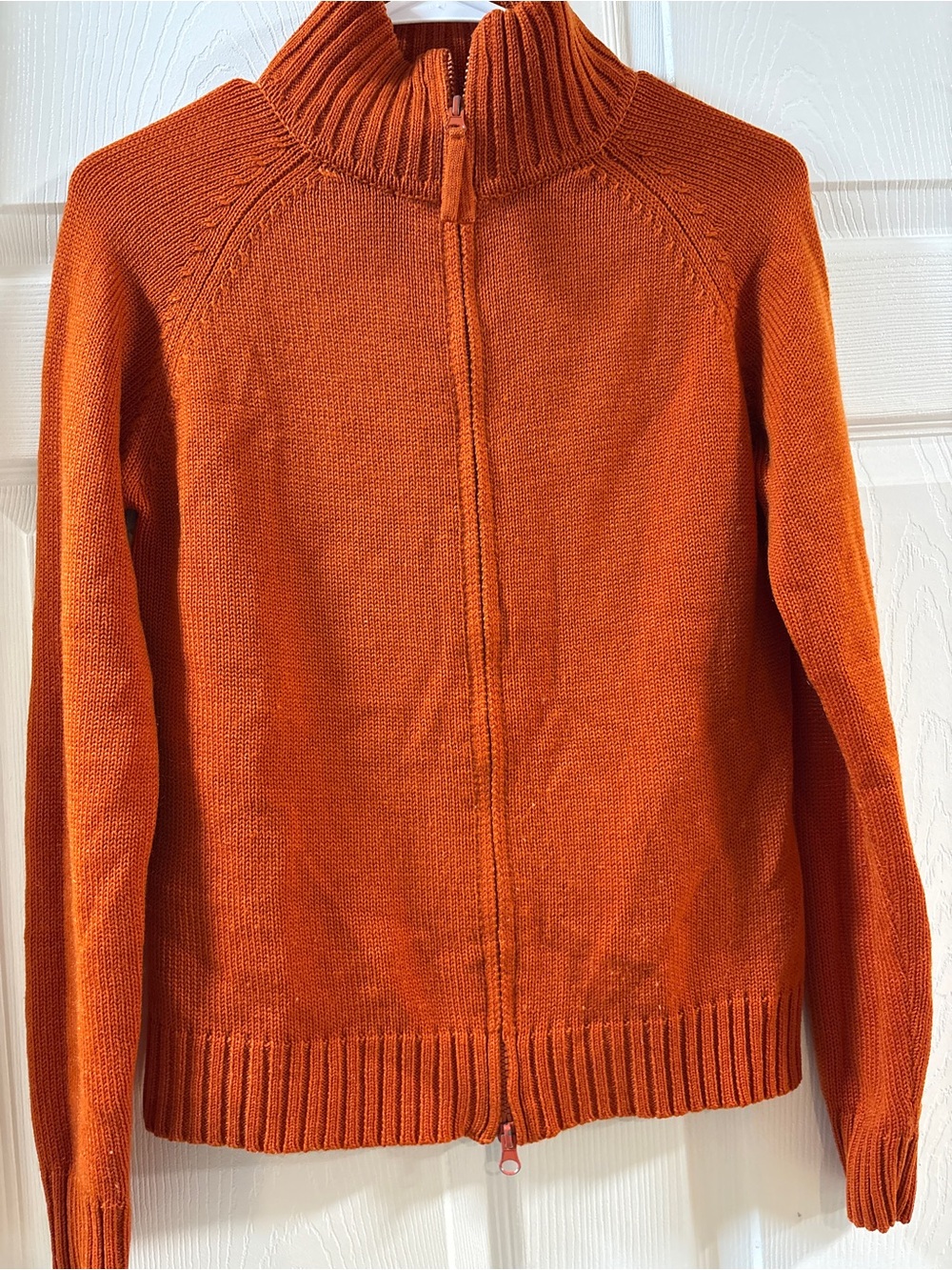 ZARA Rust Orange Wool Blend Full Zip Knit Sweater Mock Neck Sz L